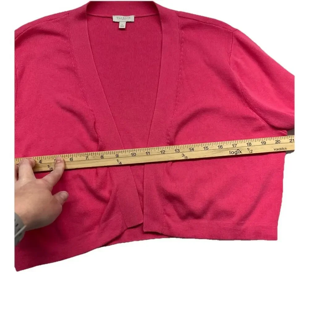 Talbots Open Cardigan Crop Sweater Womens Large Ruffle Sleeve Pink
